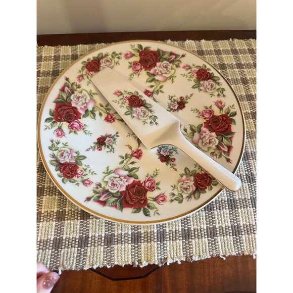 Decorative Baum Bros Formalities Victorian Rose Cake Plate & Server Set Bohemian - Picture 5 of 10